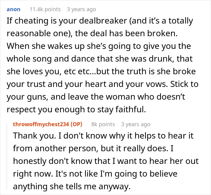 Reddit user discusses woman admitting to cheating multiple times and the husband revealing everything to her parents.