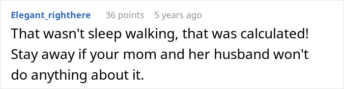 Comment text discussing a creepy teen cutting step-sister&rsquo;s hair while parents dismiss the situation as no big deal.