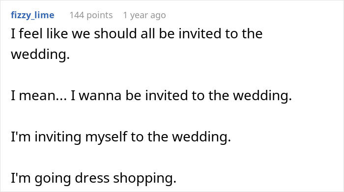 Screenshot of an online comment expressing a desire to be invited to a wedding in a heartfelt love story about reconnecting.