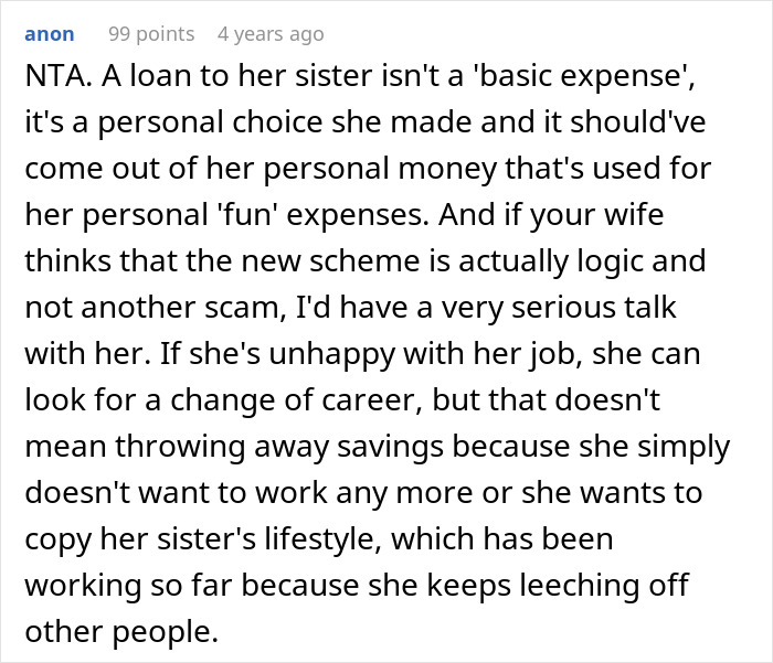 Man confronts wife after discovering she secretly sent $2K to sister&rsquo;s pyramid scheme, debating trust and finances.