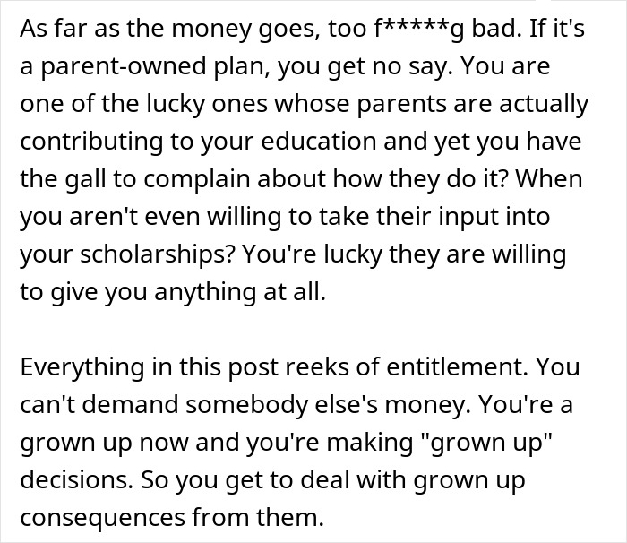 Text excerpt discussing parental refusal to support poor decisions and consequences of teenage love affecting the future.