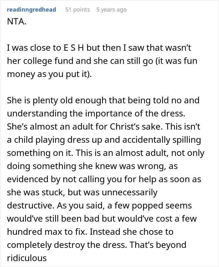 Teen Claims Her Dad &ldquo;Ruined Her Future&rdquo; After Making Her Pay For The Wedding Dress She Destroyed