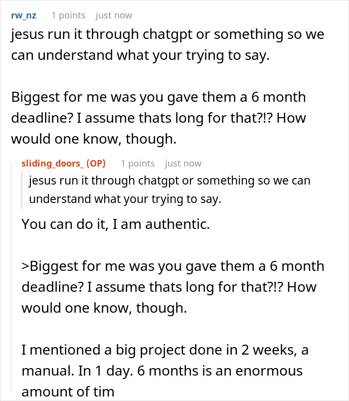 Online conversation between two users discussing work deadlines and work-life balance challenges.