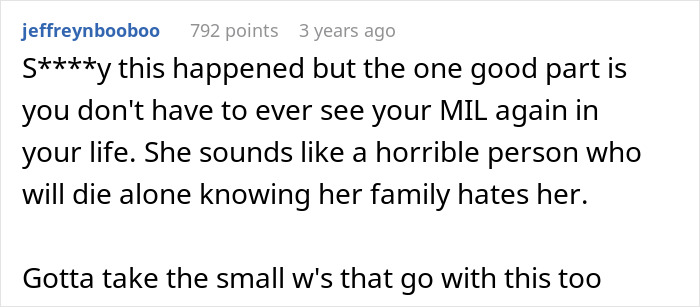 Screenshot of a Reddit comment discussing a MIL secretly DNA testing grandkid and facing family backlash online.