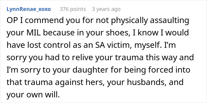 Commenter praising OP for handling MIL secretly DNA testing grandkid without physical violence despite trauma and difficult situation.