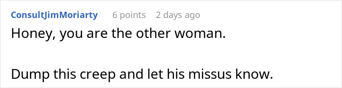 Text post showing a comment about a woman discovering her boyfriend&rsquo;s double life and betrayal.