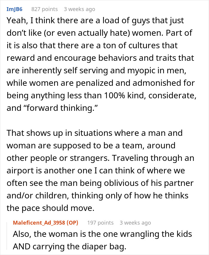 Comment discussing men abandoning partners during activities, highlighting cultural behavior and unequal teamwork dynamics.