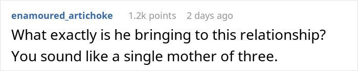 Screenshot of an online comment questioning the contributions in a relationship amid mental health and a wedding photo conflict.