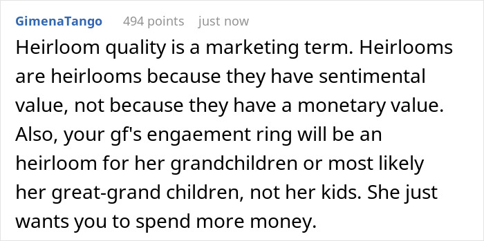 Text discussing the high price of a woman&rsquo;s dream engagement ring and the fianc&eacute;&rsquo;s dilemma to pay or walk out.