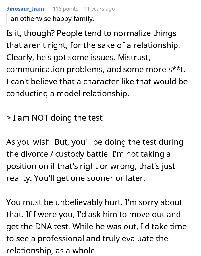 Man immediately gets secret paternity test for newborn baby and challenges wife by asking for one to confirm.