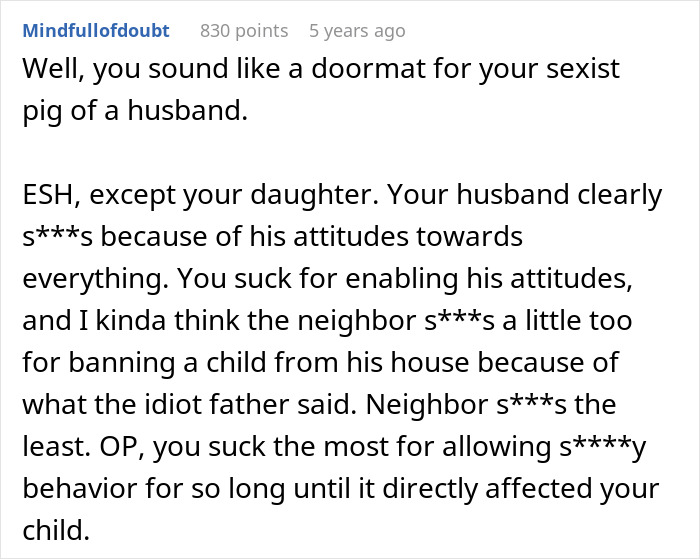Screenshot of a forum comment discussing a husband&rsquo;s negative attitude affecting his daughter&rsquo;s friendship and family dynamics.