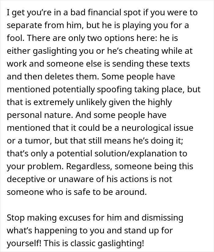 Text excerpt discussing suspicion of husband’s gaslighting or cheating behavior linked to woman suspecting psychopath. Text excerpt discussing suspicion of husband’s gaslighting or cheating behavior linked to woman suspecting psychopath.