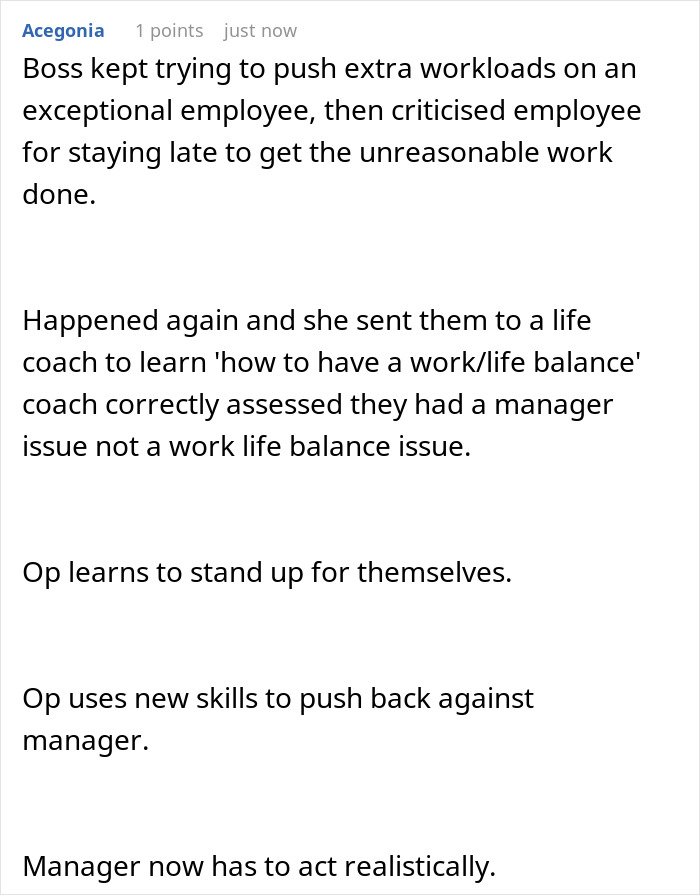 Alt text: Cynic boss pushes workload, employee gains work-life balance skills and stands up to manager&rsquo;s unreasonable demands.