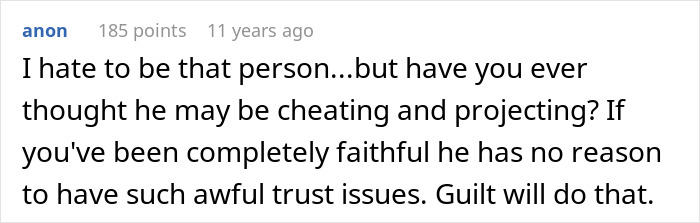 Screenshot of an online comment discussing trust issues related to a secret paternity test for a newborn baby.