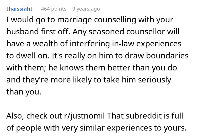 Comment discussing new mom spiraling into anxiety over in-laws visits and husband's role in setting boundaries.