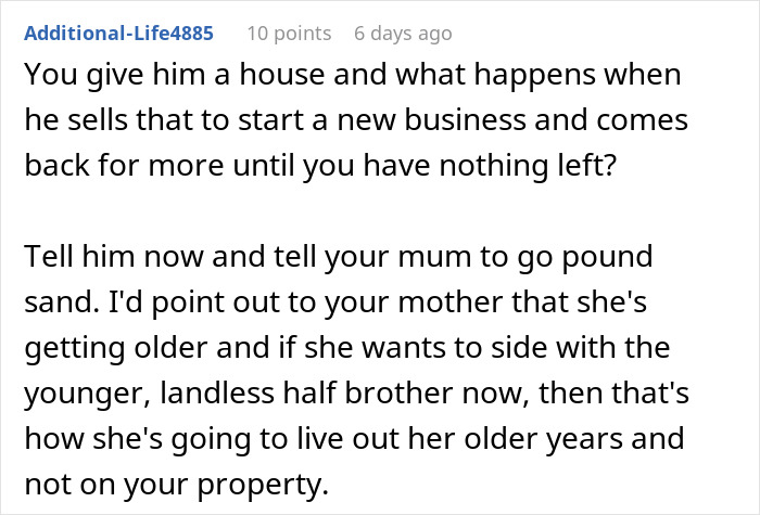 Comment discussing issues related to a brother inherited land money, house, business, and family disputes.