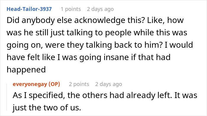 Reddit conversation discussing a DnD guest caught stealing manga and figurines while continuing to chat.