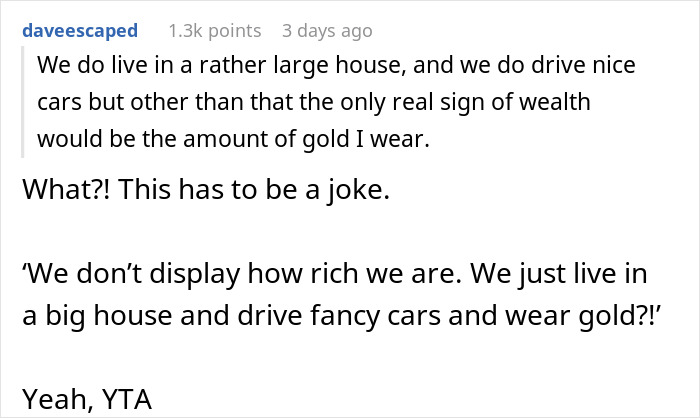 Comment about wealthy woman discussing signs of privilege and failing to read the room, losing friends in the process