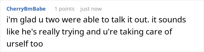 Screenshot of a comment discussing a wife realizing her hubby downgraded from gorgeous to kind and feeling crushed by his words. Screenshot of a comment discussing a wife realizing her hubby downgraded from gorgeous to kind and feeling crushed by his words.