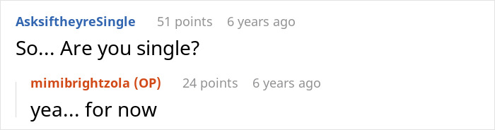 Screenshot of an online conversation where a user asks if someone is single and the reply is unsure.