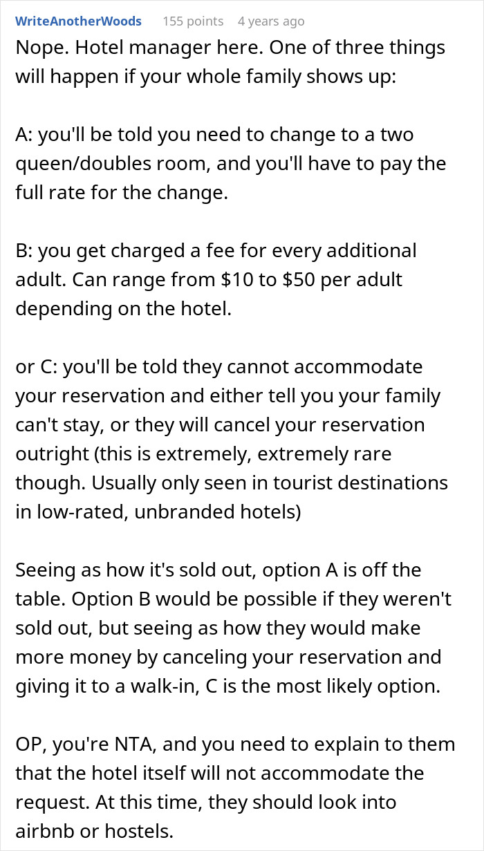 Family Ignores All Booking Warnings, Then Demands To Stay With Couple In Their Hotel Room
