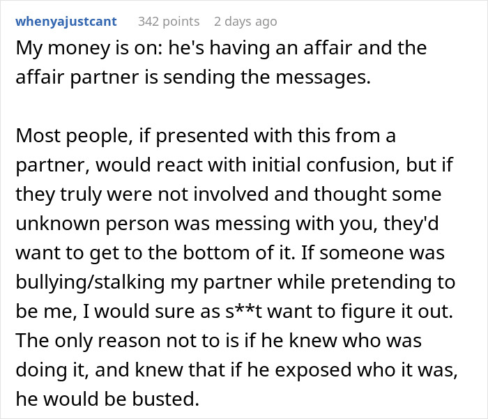 Comment on a woman suspecting her husband is a psychopath due to disturbing texts, with the truth revealing a worse reality. Comment on a woman suspecting her husband is a psychopath due to disturbing texts, with the truth revealing a worse reality.