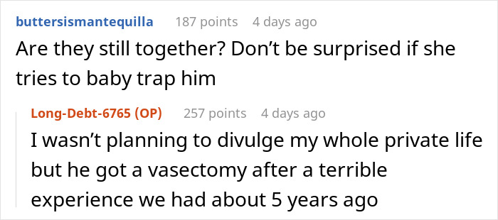 Screenshot of an online conversation discussing a woman trying to ignore that her husband has a mistress contacting her repeatedly.