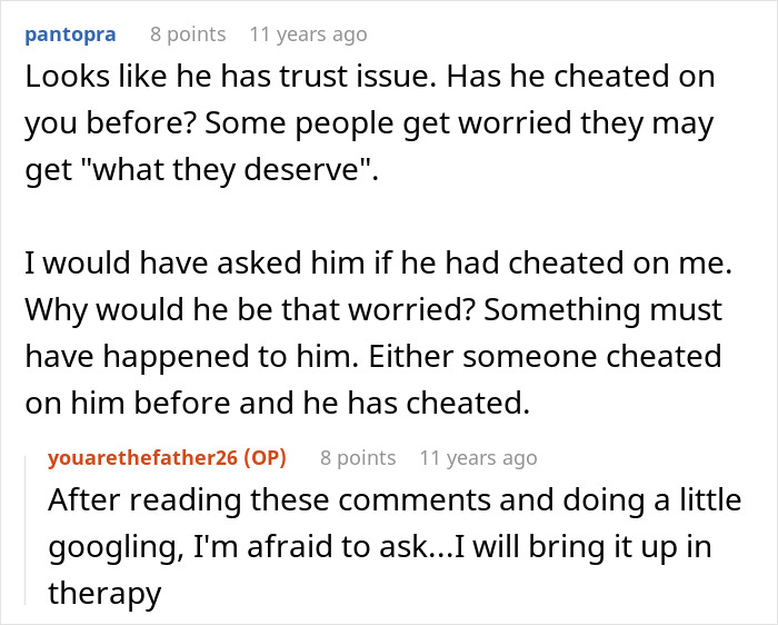 Comments discussing trust issues and concerns about infidelity related to secret paternity test for newborn baby.