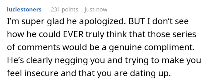 Reddit comment about a wife feeling crushed and insecure after hubby compares her kindness to his ex’s model pretty looks. Reddit comment about a wife feeling crushed and insecure after hubby compares her kindness to his ex’s model pretty looks.