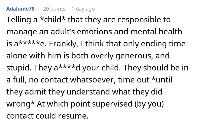 Screenshot of a Reddit comment discussing grandparents guilt trip on a kid and the dad deciding to cut them off.