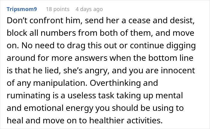 Alt text: Woman reading a user comment about dealing with relationship deception and moving on from emotional manipulation.