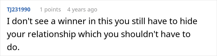 Screenshot of a forum comment discussing hiding a secret boyfriend after being caught by the guy&rsquo;s sister.