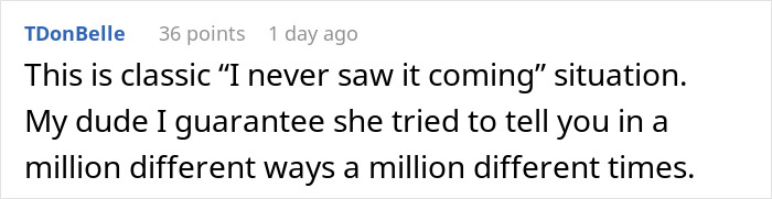 Screenshot of an online comment explaining a man trying to understand why his fianc&eacute;e left him and the internet reacting.