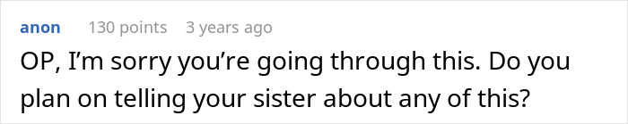 Text from an anonymous user expressing sympathy to a woman weirded out by husband&rsquo;s obsession with her sister&rsquo;s weight.