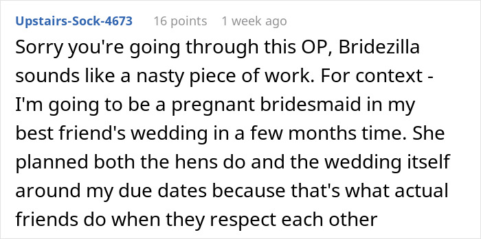 Text from a social media post discussing a bride&rsquo;s obsession with control harming her close friendships before the wedding.