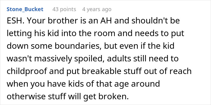 Text comment discussing frustration with a 3-year-old son being a menace and need for boundaries to prevent damage.