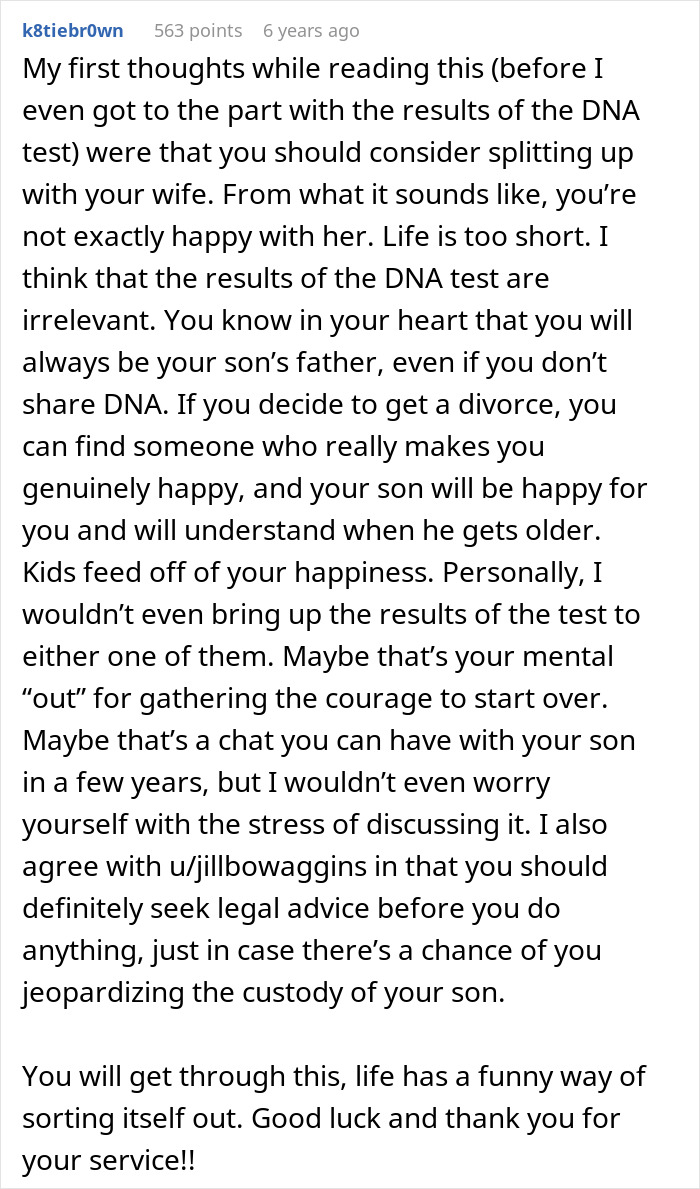 Reddit comment discussing dad doubting paternity of his 12-year-old son after chance meeting with old friend.