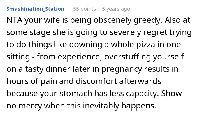 Screenshot of an online comment discussing a pregnant wife&rsquo;s behavior causing hurt to her husband.