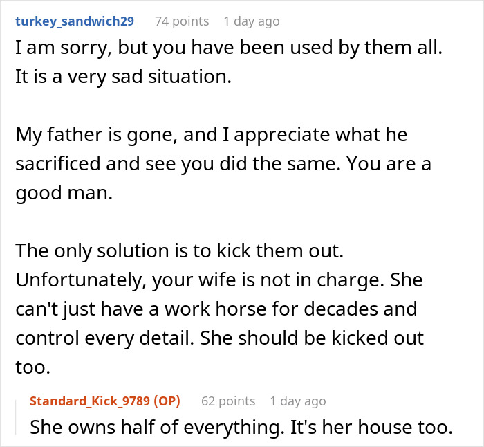 Forum discussion about homemaker laments over adult kids not having luxury cars and exhausted hubby advising to get a job.