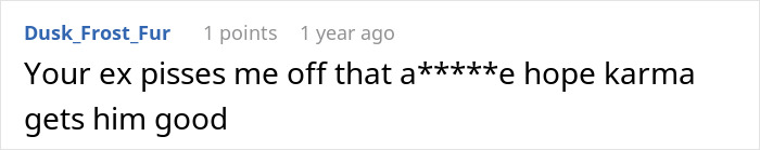 Screenshot of a comment expressing anger about an ex, relating to a woman's innocent goofy joke and cheating husband.