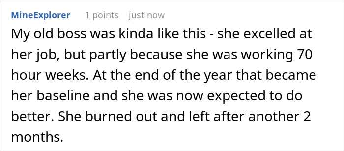 Comment about a boss who valued work-life balance but pushed long hours, leading to burnout and learning a hard lesson.