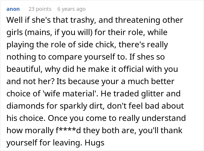 Screenshot of a user comment discussing relationship struggles with a boyfriend&rsquo;s female friend and feelings of regret.