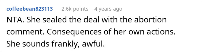 Screenshot of an online comment discussing consequences in a sil baby rude relationship context.