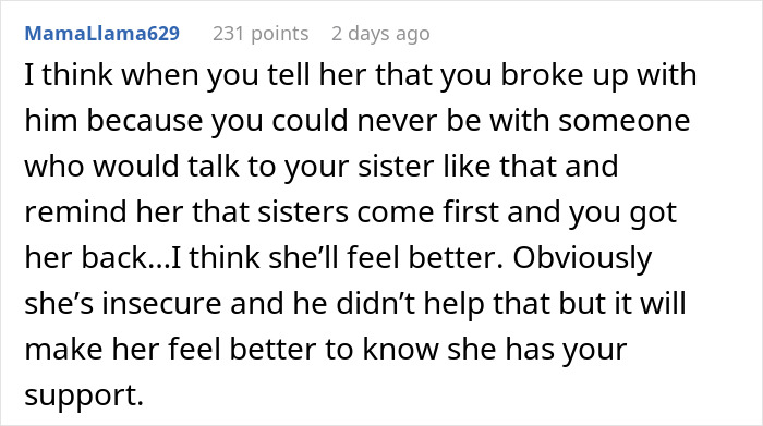 Comment about a guy ending a 3-year relationship after a problematic remark to his girlfriend&rsquo;s teen sister.