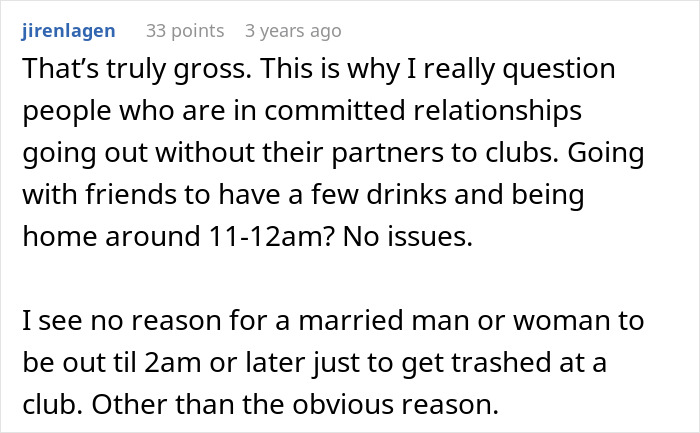 Screenshot of a social media comment discussing cheating and relationship trust issues involving a woman and her husband.