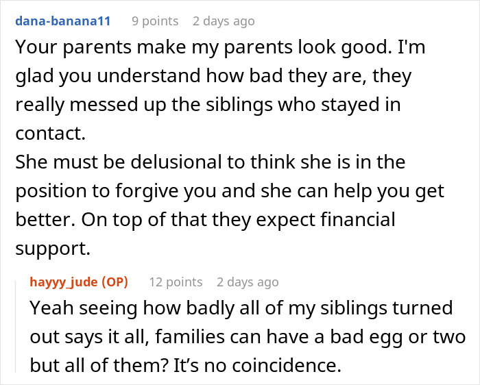 Reddit conversation about a gay man refusing to fund parents&rsquo; retirement after being kicked out.
