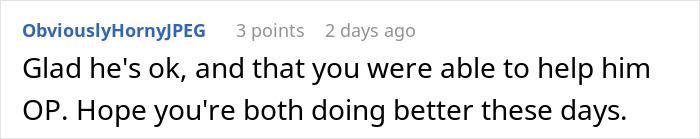 Reddit comment expressing relief and hope for recovery after a guy coughs up blood days following a car accident.