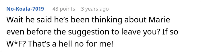 Comment expressing shock about a husband's cheating behavior in a woman's innocent goofy joke thread.