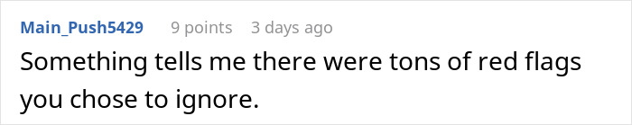 Screenshot of an online comment discussing red flags ignored in a woman&rsquo;s relationship before a text from her boyfriend&rsquo;s wife.