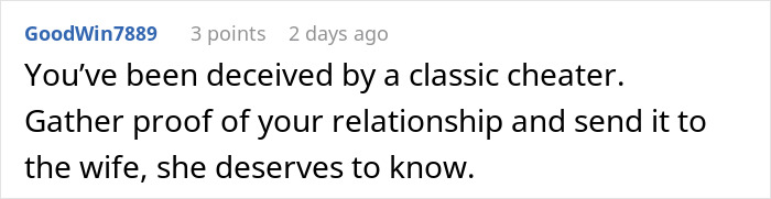 Comment warning about deception and urging proof to expose a boyfriend's double life and relationship betrayal.